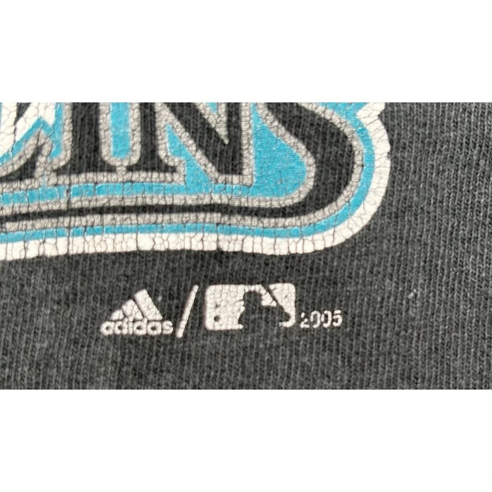 Vintage 2005 Florida Marlins T Shirt Adidas MLB USA‎ Made Size L Black Tee